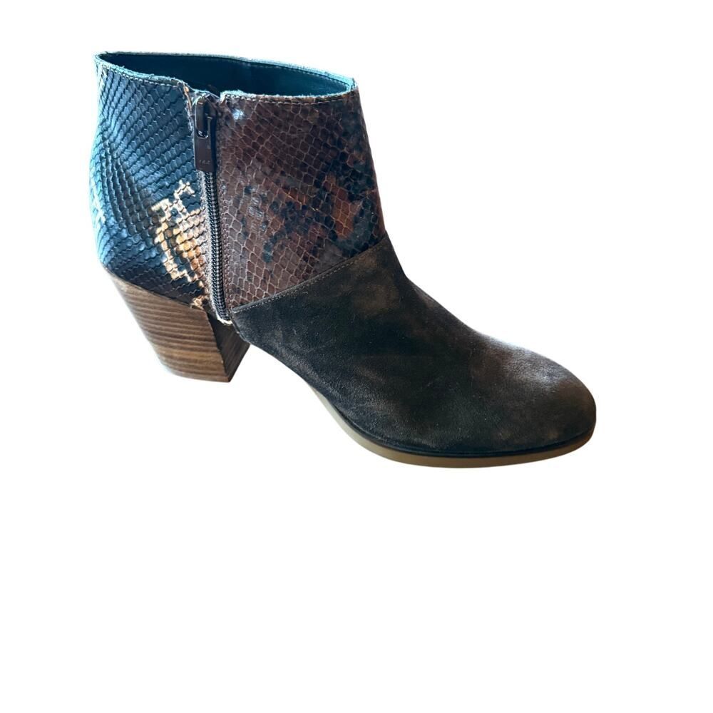 Eric Michael Booties Women 9.5 Brown Suede Snakeskin Boho Western Designer Spain - Picture 8 of 12